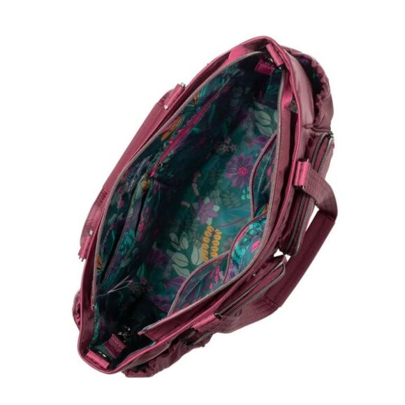 Lug Trotter Tote Bag Raspberry Red/Wine with Evermore Flora Green Interior - Picture 3 of 13